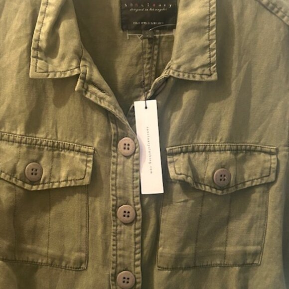 Anthropologie Sanctuary Military Frill Peplum Linen Blend Army Green Jacket  NEW - Picture 6 of 16